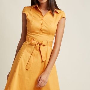 1950s Betty Draper Goldenrod A-Line Shirt Dress